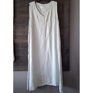 Mosaic Maxi Midi Dress Women's M Linen‎ V Neck A Line Boho Lagenlook Gray Sage